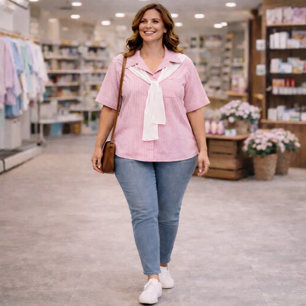 Blusa rigata con fiocco