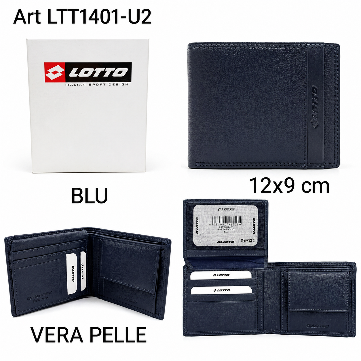 Portafoglio Uomo Vera Pelle Blu 12×9 cm con Porta Documenti