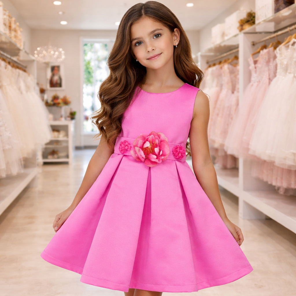 Abito elegante da ragazza NOIR rosa con applicazione floreale in vita