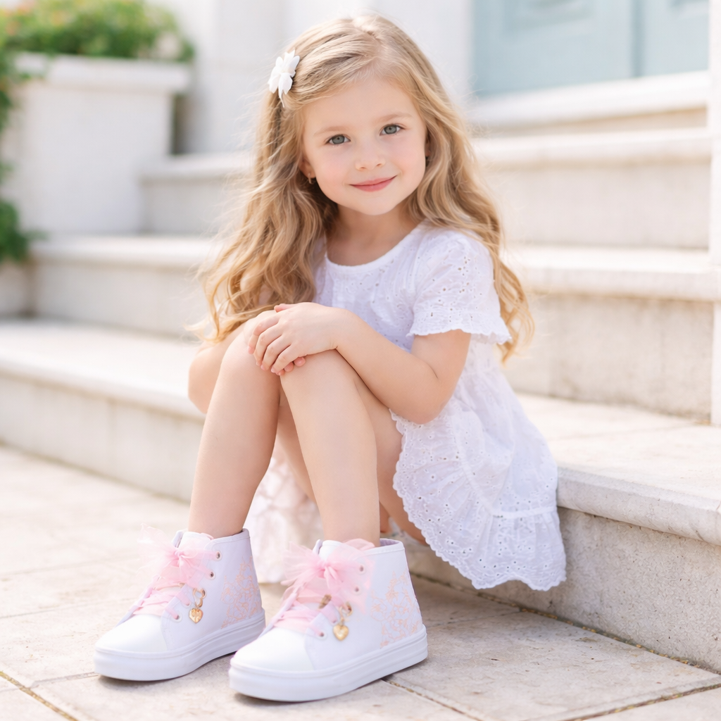 Sneakers Bambina Alte con Fiocco e Cuoricino