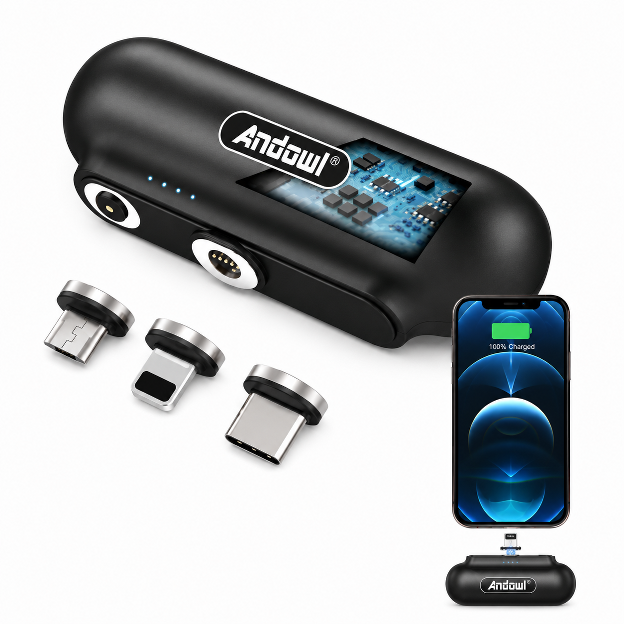 MINI POWER BANK MAGNETICO 5000MAH CARICABATTERIE PORTATILE COMPATTO CON 3 CONNETTORI 7019-3