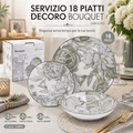 Servizio 18 piatti decoro Bouquet grigio – Eleganza moderna per la tua tavola