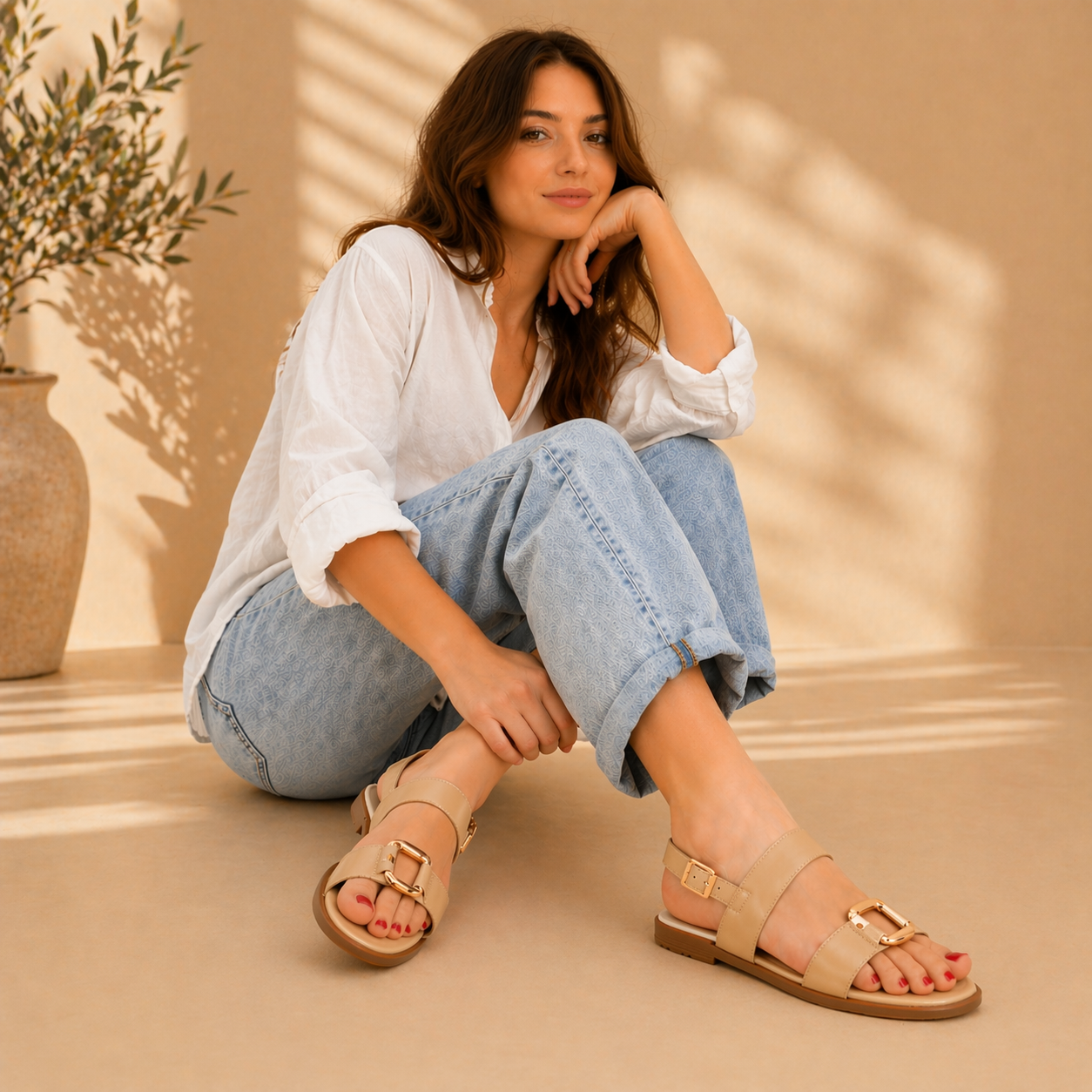 Sandali Donna Bassi Eleganti con Fibbia Oro