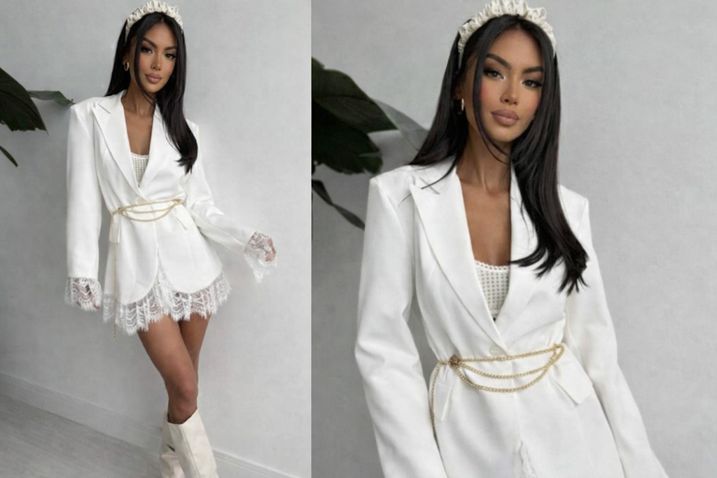 Giacca blazer con inserto in pizzo – elegante e femminile