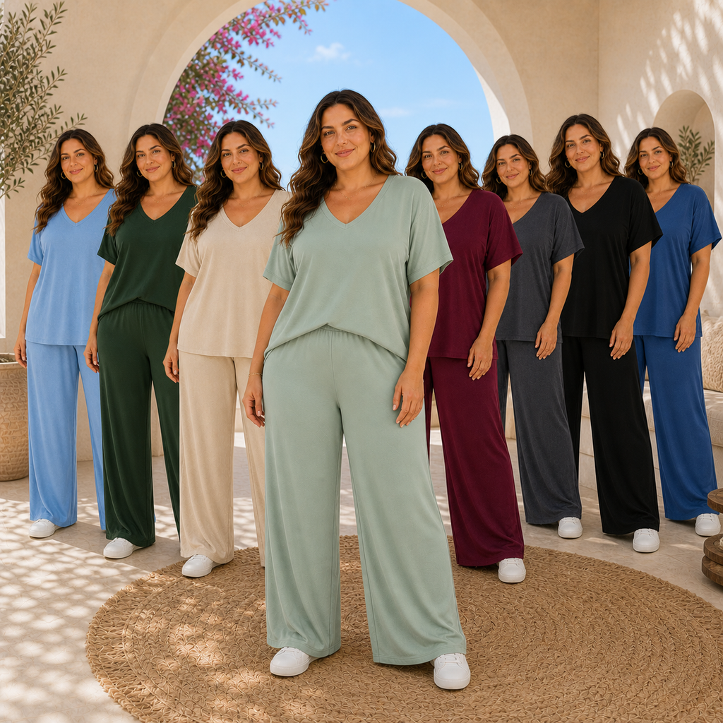 Completo Donna Curvy Casual – T-shirt + Pantaloni Palazzo