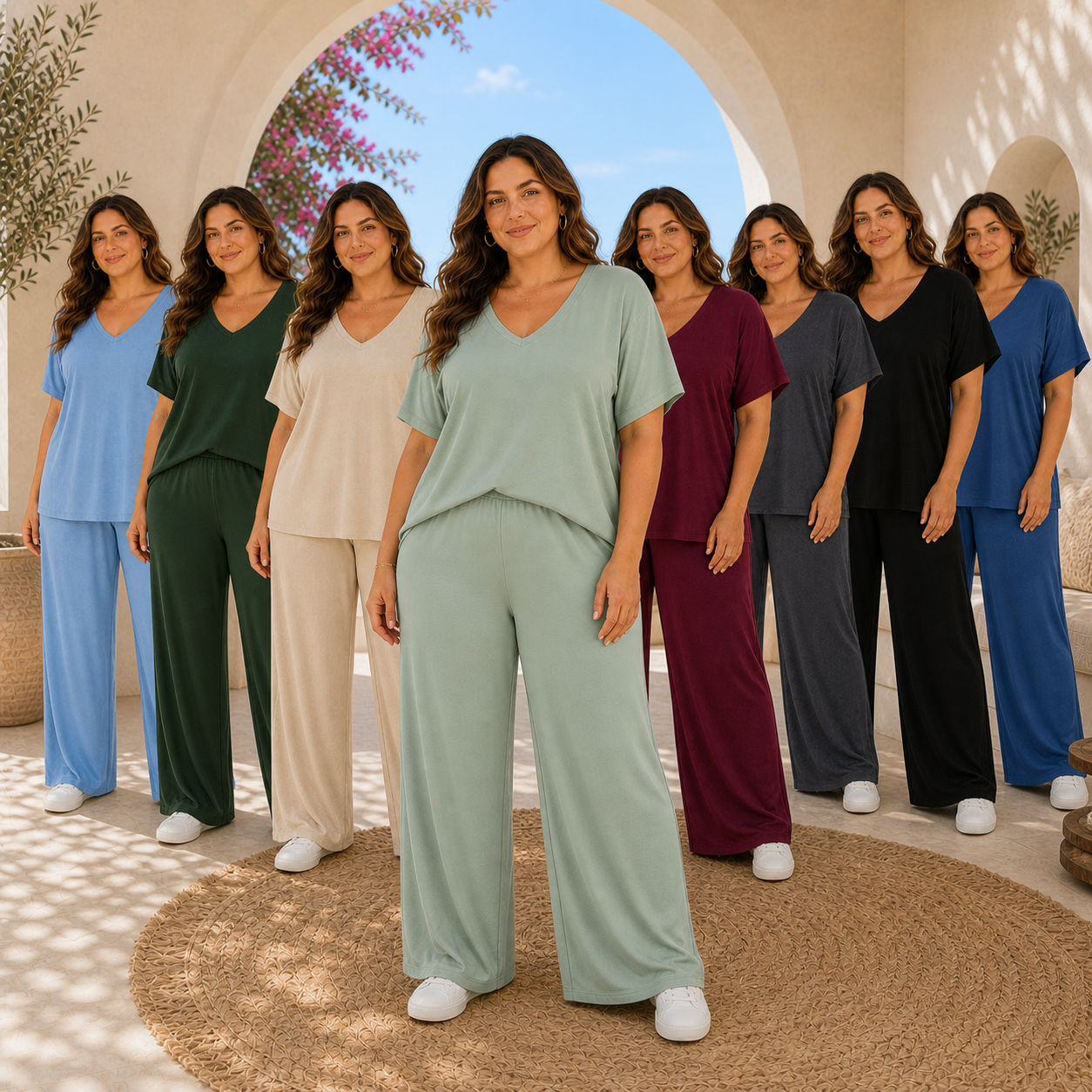 Completo Donna Curvy Casual – T-shirt + Pantaloni Palazzo