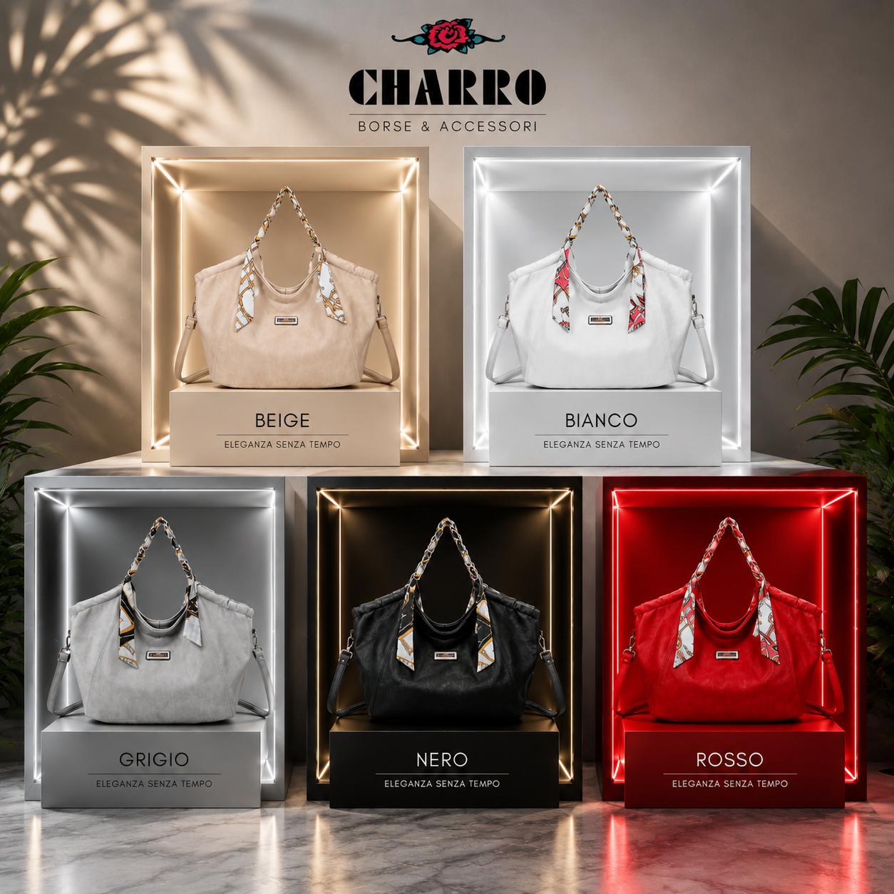 CHARRO Borsa Shopper Elegante Donna con Foulard Decorativo