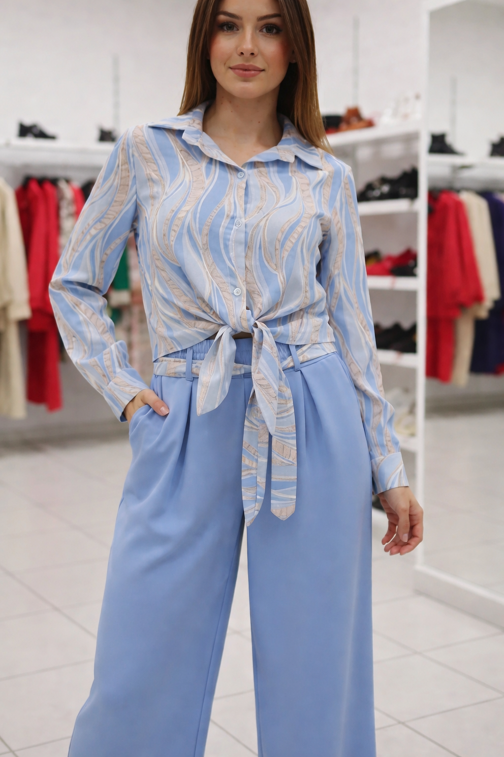 Coordinato elegante camicia + pantalone palazzo