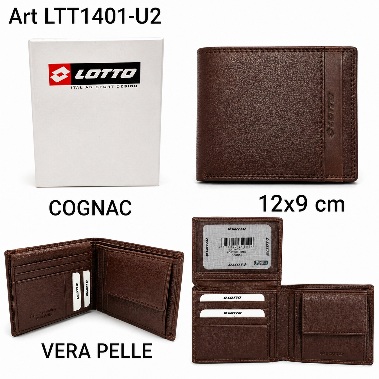 Portafoglio Uomo Vera Pelle Cognac 12×9 cm con Porta Documenti
