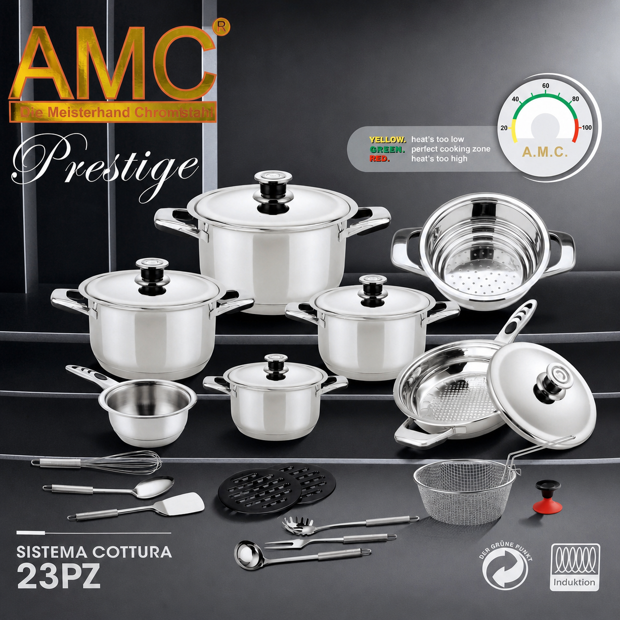 Set Pentole 23 Pezzi in Acciaio Inox AMC