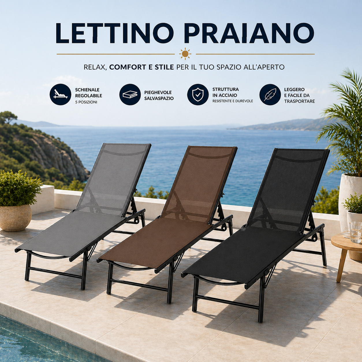 Lettino Prendisole Pieghevole Praiano