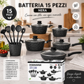 Batteria di Pentole 15 Pezzi Nera Antiaderente