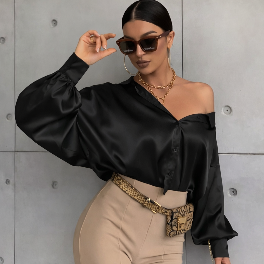 Camicia di raso manica pipistrello