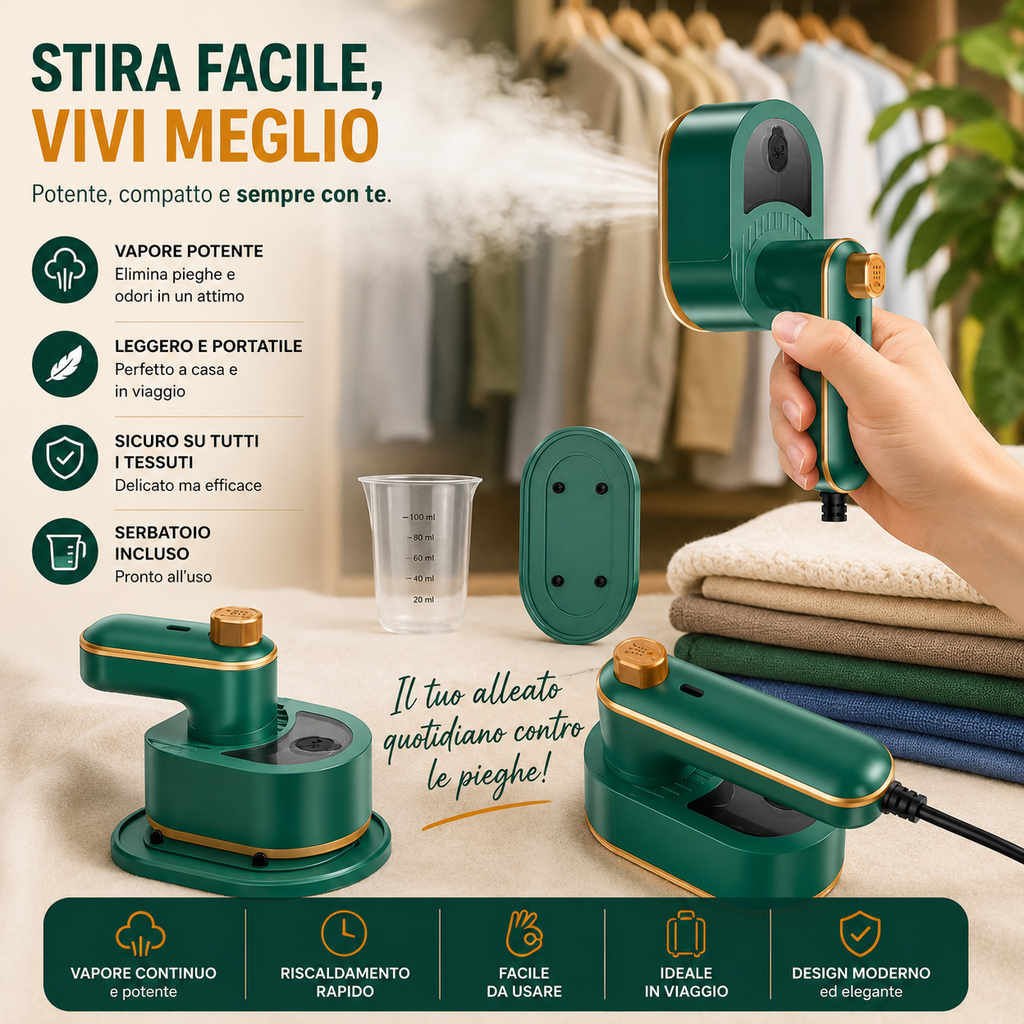 Mini Ferro da Stiro a Vapore Portatile Bianco – Compatto, Leggero e Pronto in Pochi Secondi