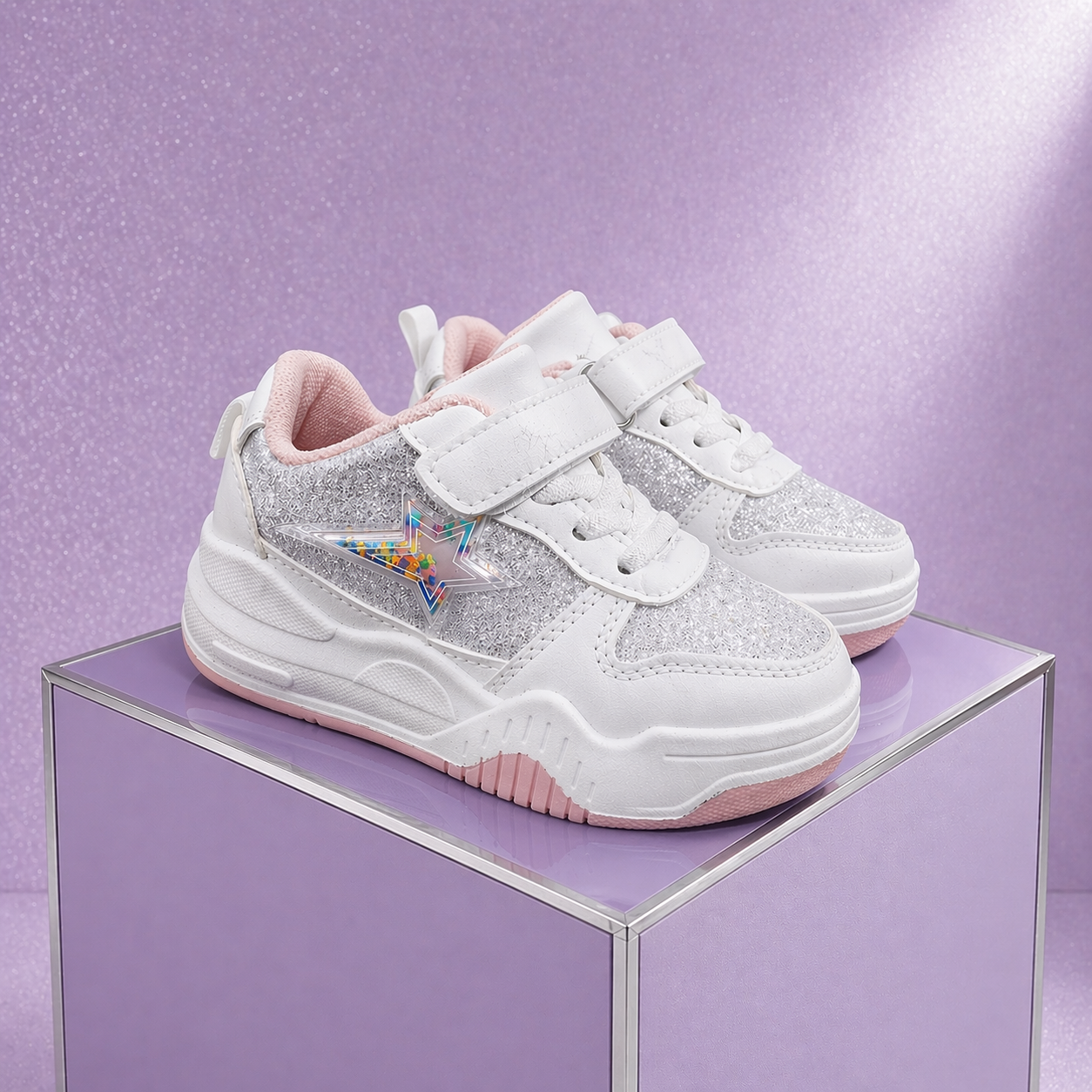 Scarpe bambina bianche glitter con stella – comode, leggere e super carine ✨