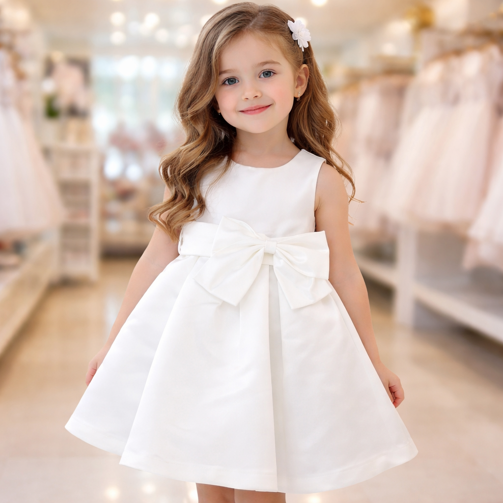 Vestito bambina bianco elegante NOIR con fiocco in vita