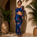Completo Donna Mesh Elasticizzato – Top con Rosa e Gonna Drappeggiata