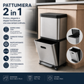 Pattumiera 2 in 1 con Ruote e Coperchio – Design Moderno in Acciaio | 15L