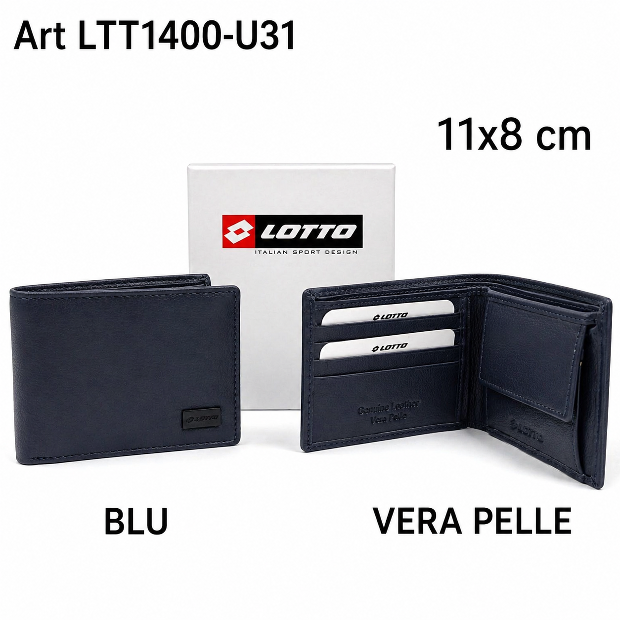 Portafoglio Uomo Vera Pelle Blu 11×8 cm