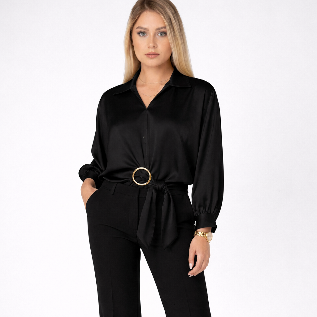 Blusa in raso con fibbietta