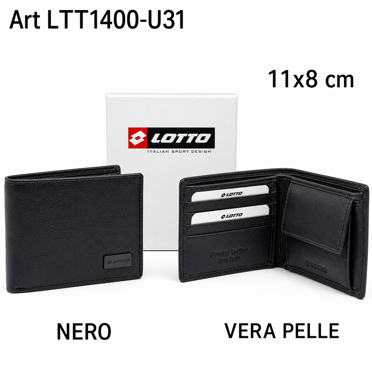 Portafoglio Uomo Vera Pelle Nero 11×8 cm