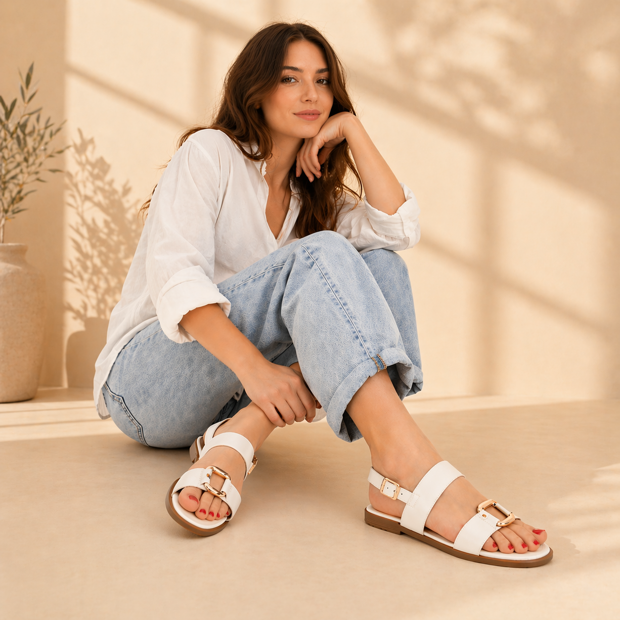 Sandali Donna Bassi Eleganti con Fibbia Oro
