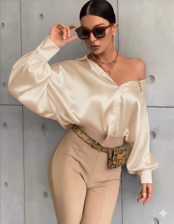 Camicia di raso manica pipistrello