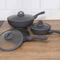 Set 3 Padelle Pietra Lavica Antiaderenti con Coperchi Suprema