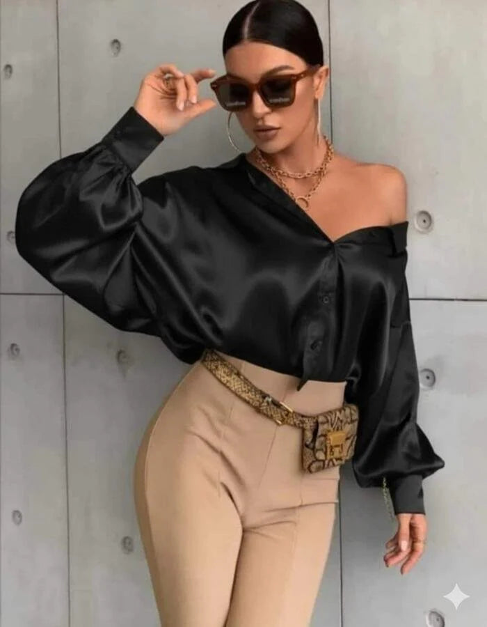 Camicia di raso manica pipistrello