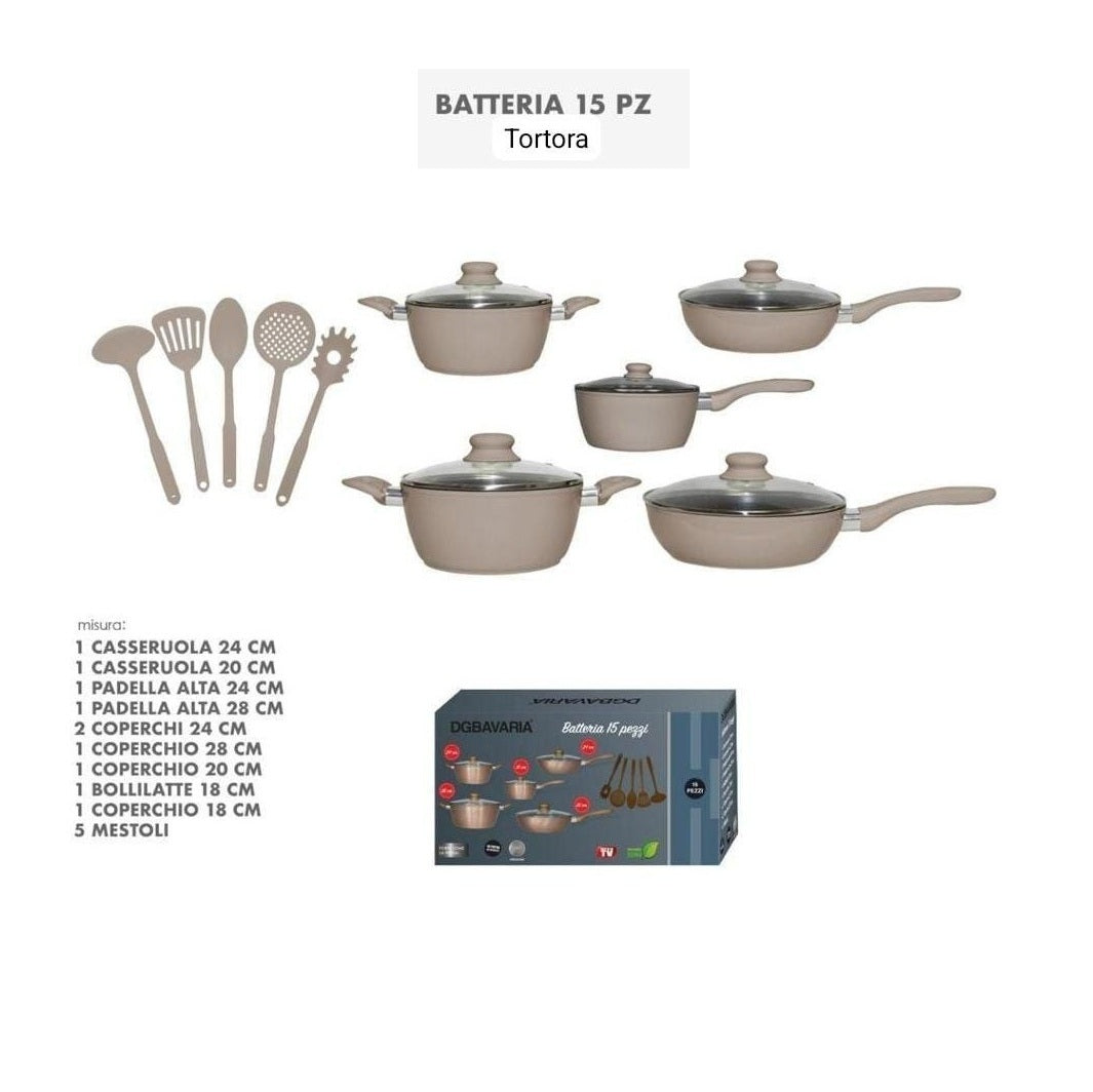 Batteria di Pentole 15 Pezzi Tortora