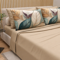 Completo Letto Matrimoniale in Cotone Beige con Federe Botaniche – Diodor
