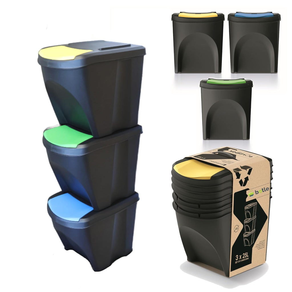 Set Pattumiere per Raccolta Differenziata Impilabili 3x25L