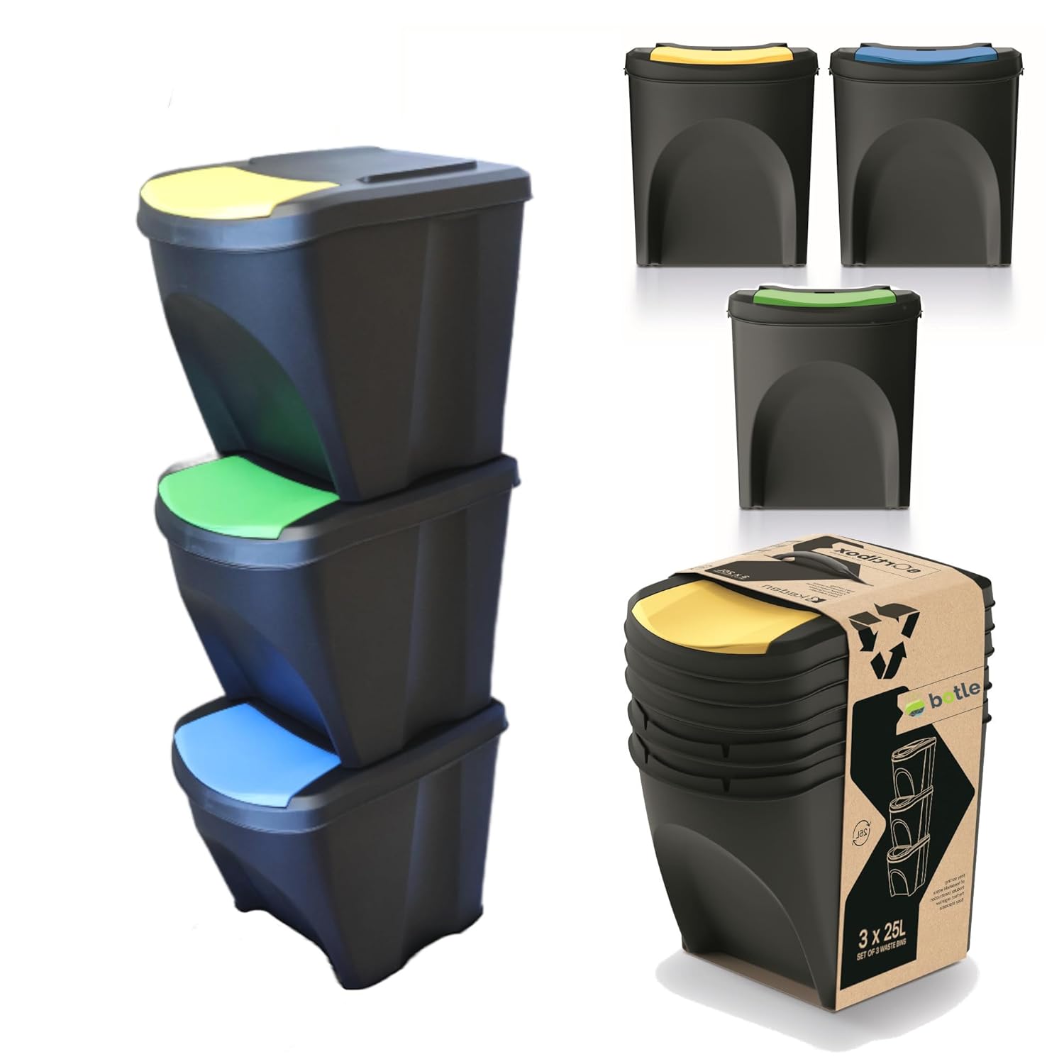Set Pattumiere per Raccolta Differenziata Impilabili 3x25L