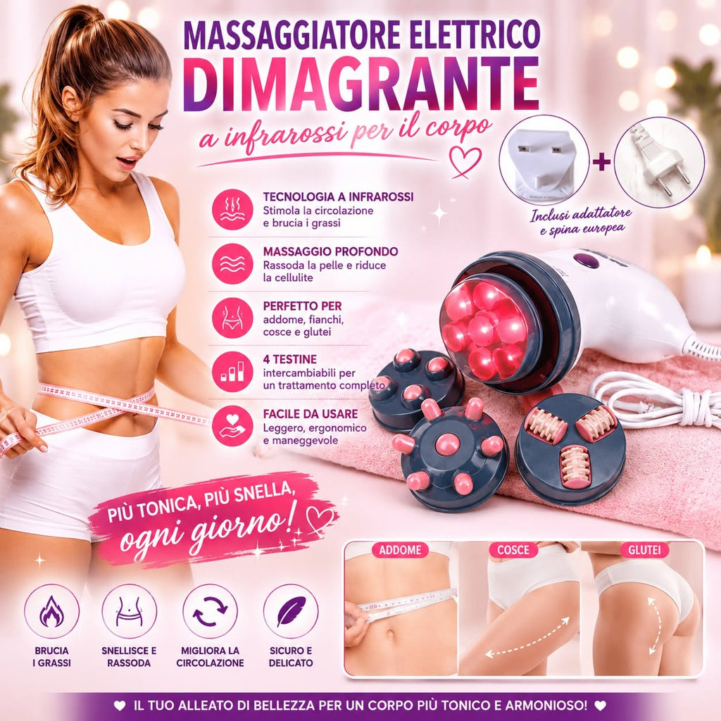 Massaggiatore Elettrico a Infrarossi con 4 Testine Intercambiabili – Anticellulite e Tonificante