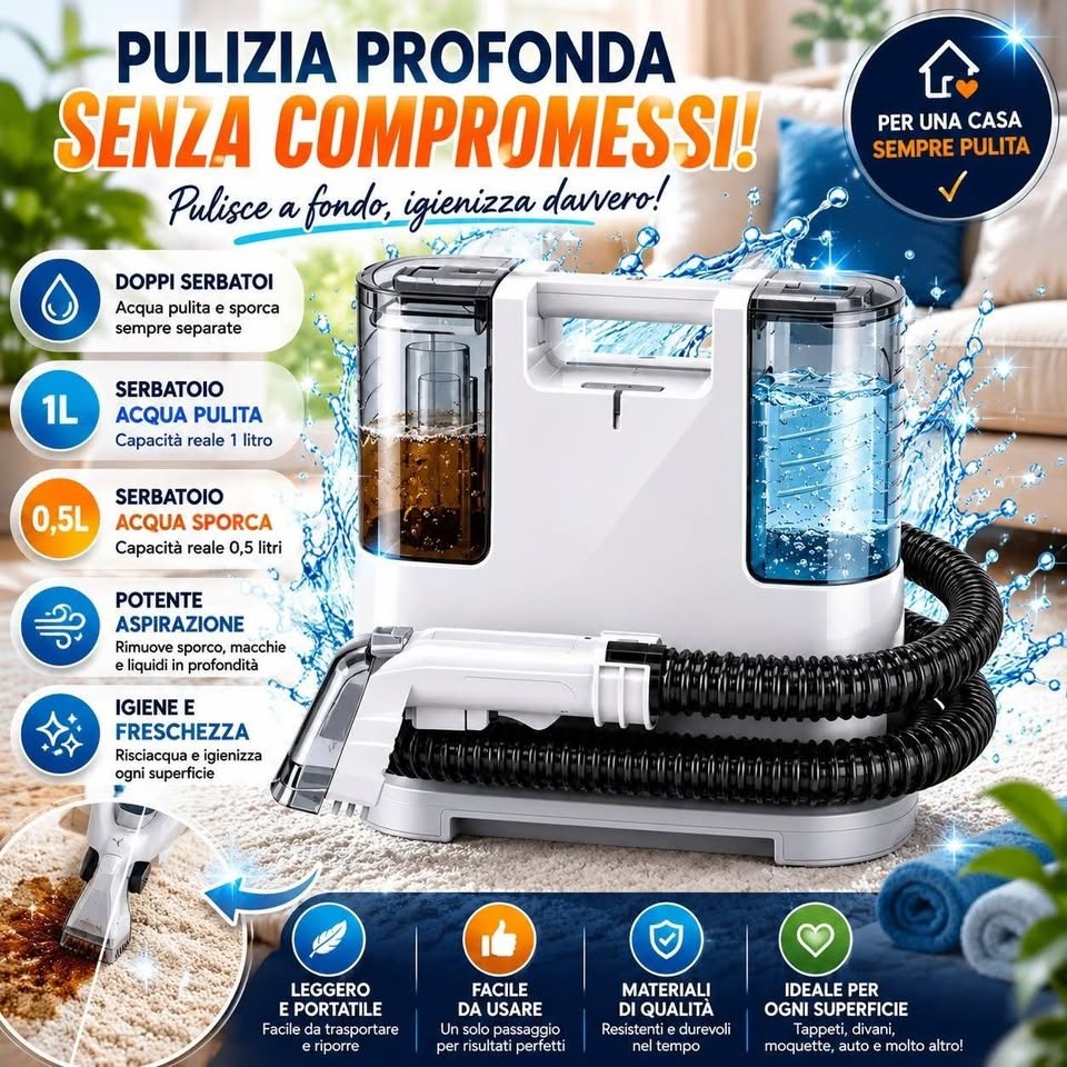 Lava Tappezzeria Portatile 750W – Aspiratore Lavatessuti per Divani, Tappeti e Interni Auto