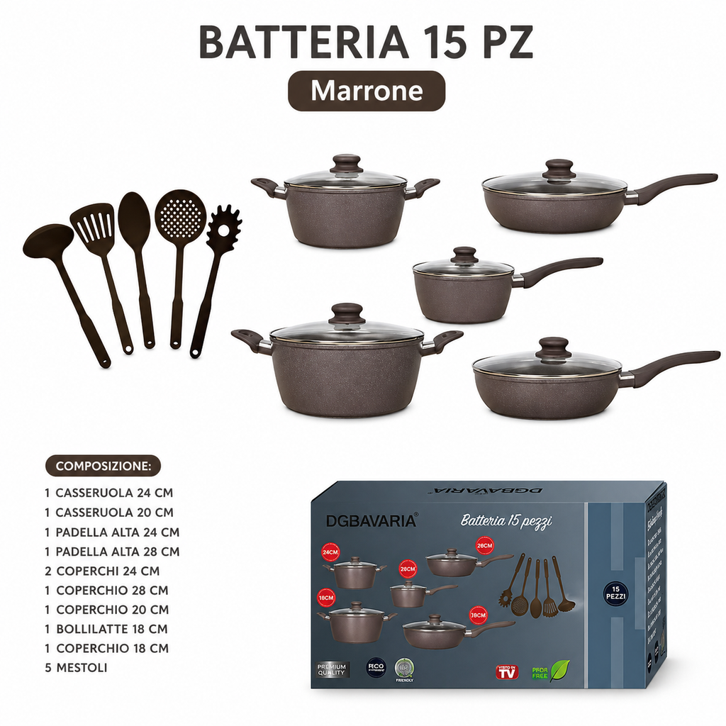 Batteria di Pentole 15 Pezzi Marrone