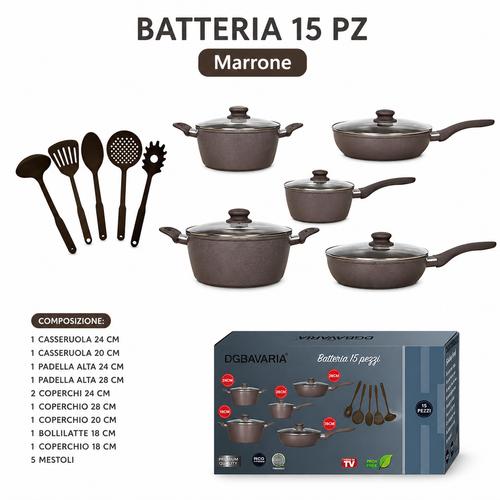 Batteria di Pentole 15 Pezzi Marrone