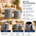 Set 2 Pouf Contenitori in Velluto con Coperchio