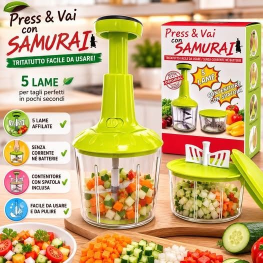 Tritatutto Manuale "Press & Vai Samurai" – 5 Lame in Acciaio