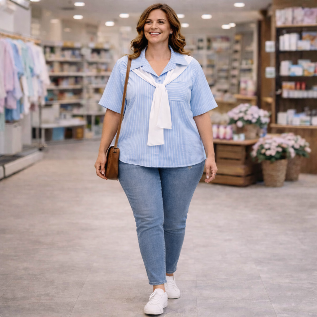 Blusa rigata con fiocco
