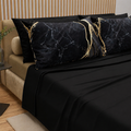 Completo Letto Matrimoniale in Cotone Nero con Federe Effetto Marmo Oro – Diodor