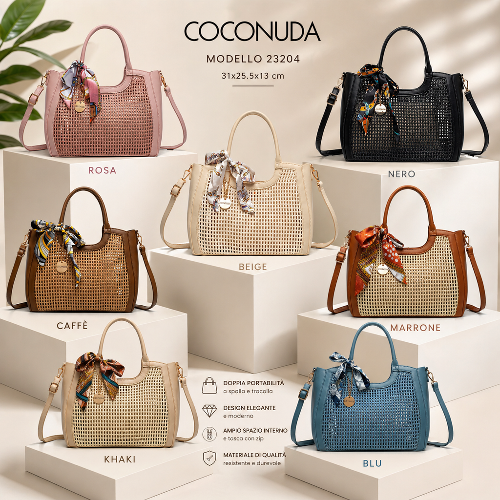 Borsa Donna COCONUDA a Mano e Tracolla con Foulard
