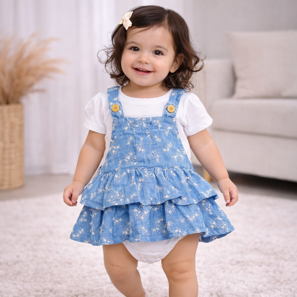 Completo neonata salopette con rouche + body