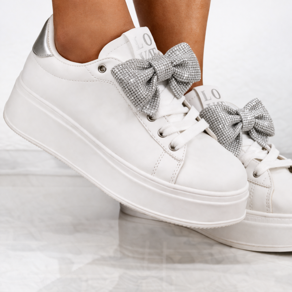 Sneakers con fiocco oro o argento in strass removibile