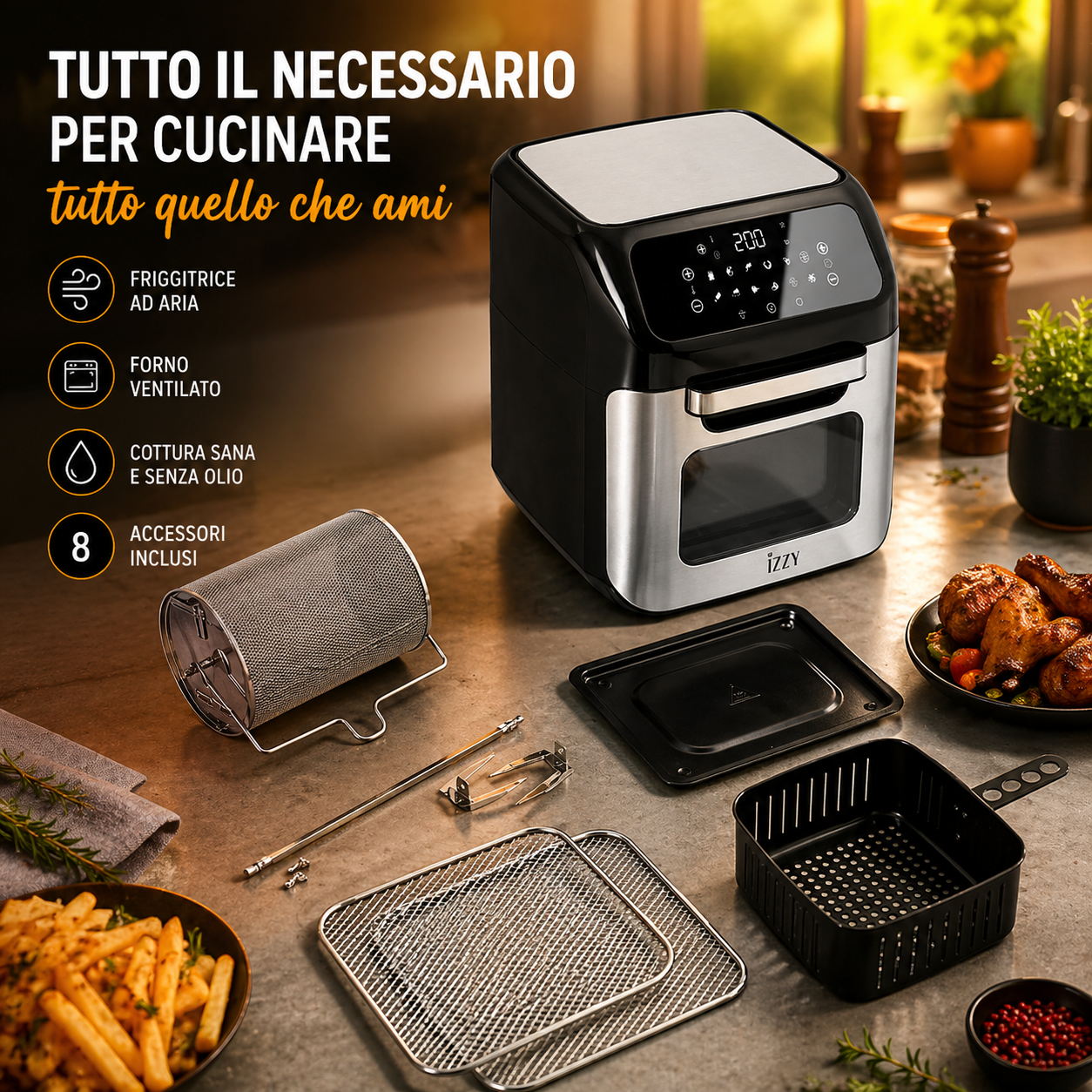 Friggitrice ad Aria Izzy con Accessori – Cucina Sana e Completa