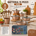 Batteria di Pentole 15 Pezzi Rame Antiaderente