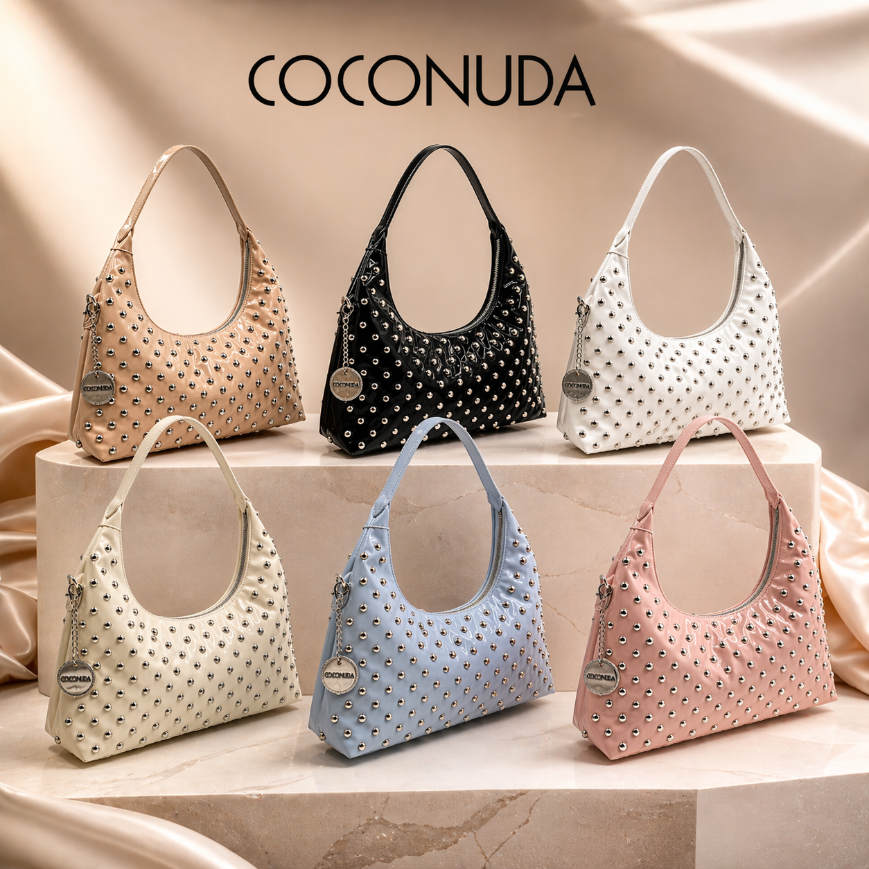 COCONUDA Borsa a Spalla Borchiata Donna