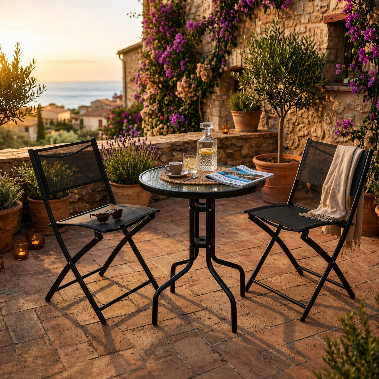 Set giardino Nero 2 Sedie + Tavolino