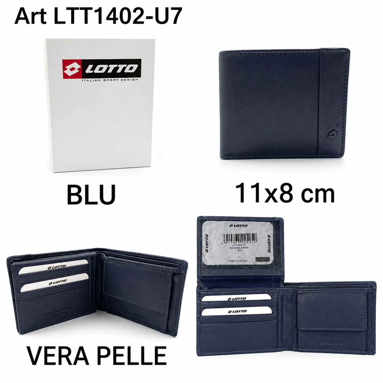 Lotto Portafoglio Uomo Vera Pelle Blu Compatto 11x8 cm