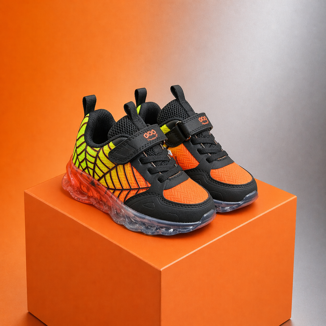 Sneakers Bambino con Velcro Arancio e Nero